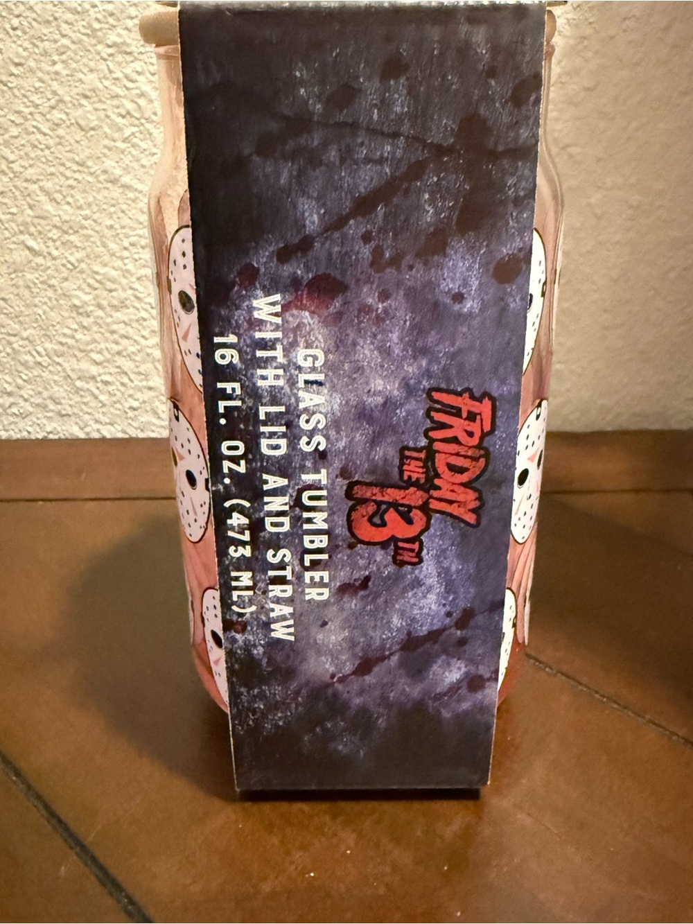 Friday the 13th 16 oz Glass Tumbler w/ Lid & Straw- Jason Voorhees Hockey Mask - Picture 3 of 5